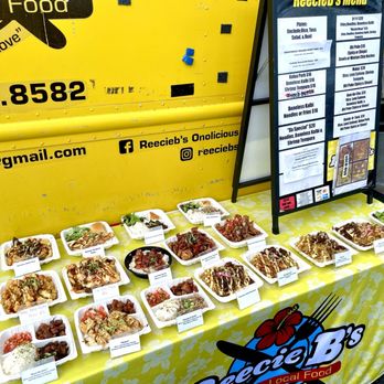 Reecie B's - Several real food plates for menu on display instead of photos. - Food Trucks Near Me