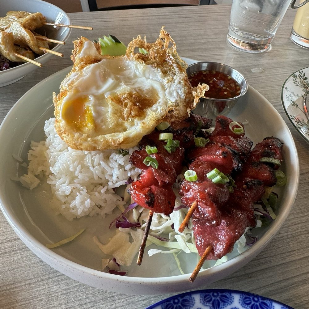 Sala Thai Tempe - Kho Moo Dang (BBQ Red Pork) over rice with a fried egg - Thai Near Me - Tempe, Arizona