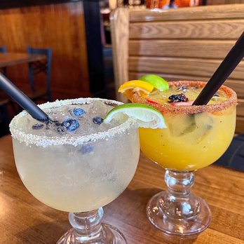 Puerto Nuevo - two margaritas on a wooden table - Mexican Near Me - Bristol, Virginia