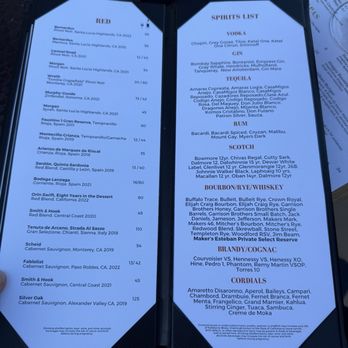 Esteban Restaurant - Red wine and spirits list, 2025 - Spanish Near Me - Monterey, California