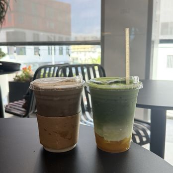 Motiq - chestnut hojicha cream latte and mango matcha cream top - Coffee & Tea Near Me - Los Angeles, California Motiq - chestnut hojicha cream latte and mango matcha cream top - Coffee & Tea Near Me - Los Angeles, California