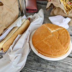 Hudock's Frozen Custard Stand - Footlong hot dog, Bellybuster, and fries