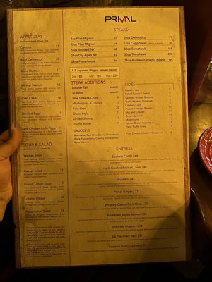 Menu photo 1 Primal Steakhouse The Colony, TX Menu photo 1 Primal Steakhouse The Colony, TX