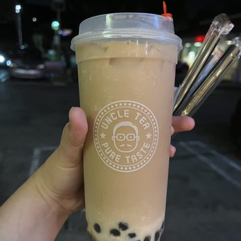 Uncle Tea - Hokkaido Milk Tea w cheese milk foam and boba. Apparently cheese foam doesn't sit on top of drink. - Coffee & Tea Near Me - West Covina, California Uncle Tea - Hokkaido Milk Tea w cheese milk foam and boba. Apparently cheese foam doesn't sit on top of drink. - Coffee & Tea Near Me - West Covina, California