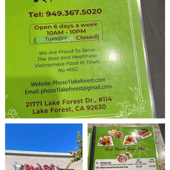 Pho So 1 - Address, restaurant sign, partial pho menu - Vietnamese Near Me - Lake Forest, California Pho So 1 - Address, restaurant sign, partial pho menu - Vietnamese Near Me - Lake Forest, California