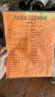 Menu photo 1 Marfa Para Llevar Marfa, TX