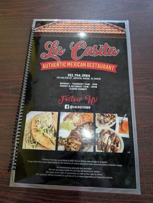 Menu photo 1 La Casita Mexican Restaurant Crystal River, FL