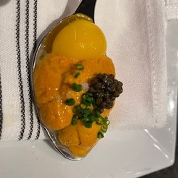UNI - Uni spoon with quail egg, osetra caviar, and yuzu. - Sushi Bars Near Me - Boston, Massachusetts UNI - Uni spoon with quail egg, osetra caviar, and yuzu. - Sushi Bars Near Me - Boston, Massachusetts