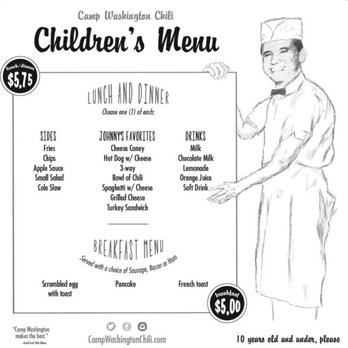 Camp Washington Chili - Kid's menu - Breakfast & Brunch Near Me - Camp Washington, Ohio Camp Washington Chili - Kid's menu - Breakfast & Brunch Near Me - Camp Washington, Ohio