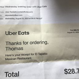 a receipt for uber eats