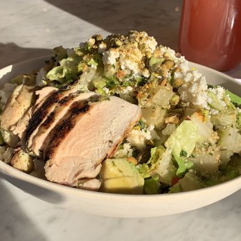 Flower Child - Another angle of the Mediterranean salad with chicken breast - Salad Near Me - Addison, Texas Flower Child - Another angle of the Mediterranean salad with chicken breast - Salad Near Me - Addison, Texas