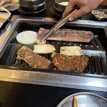 GG Korean BBQ - Beef short ribs and Chuck flaps.  King mushrooms and onion. - Korean Near Me - Pine Hills, Florida