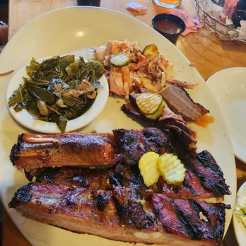 Jim 'N Nick's Bar-B-Q - Three meat with chicken ribs and brisket, collard greens (very bland don't order). - Barbeque Near Me - Nashville, Tennessee Jim 'N Nick's Bar-B-Q - Three meat with chicken ribs and brisket, collard greens (very bland don't order). - Barbeque Near Me - Nashville, Tennessee