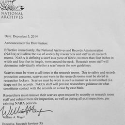 The letter in which NARA defines a scarf. This sums up the national archives in a nutshell. The letter in which NARA defines a scarf. This sums up the national archives in a nutshell.