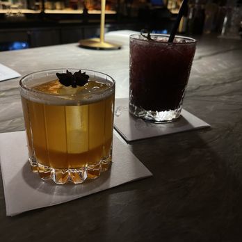 Bludorn - Yuzu sour on the right, and bramble on the right. - New American Near Me - Houston, Texas