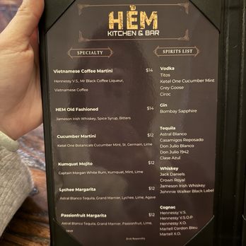 HEM Kitchen And Bar - Drink menu - Vietnamese Near Me - Houston, Texas HEM Kitchen And Bar - Drink menu - Vietnamese Near Me - Houston, Texas