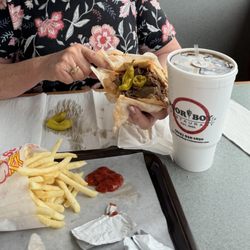 Poor Boy - Italian Beef Sandich and mound of fries.