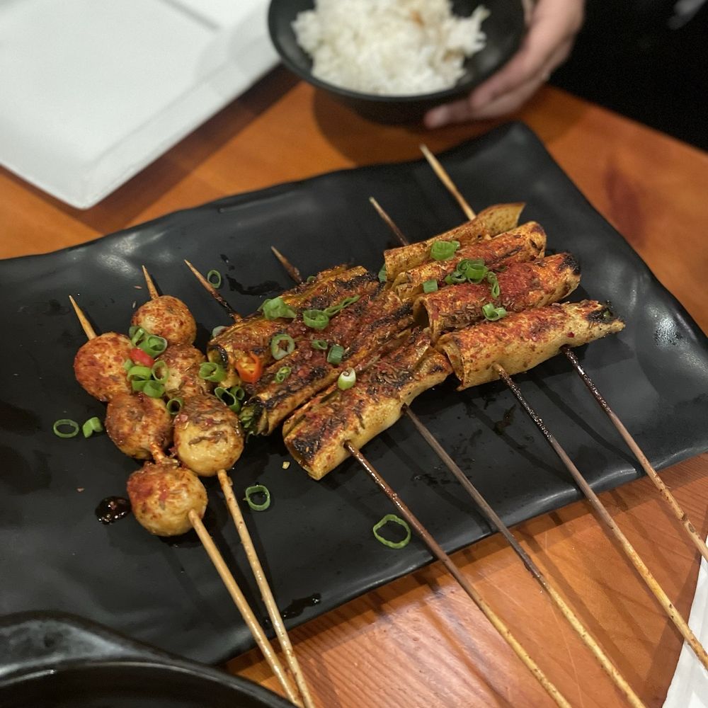 Spicy Dragon - tofu skin with cilantro skewer (right) - Chinese Near Me - Sacramento, California
