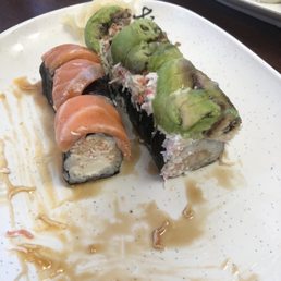 Half of a Philadelphia roll and caterpillar roll