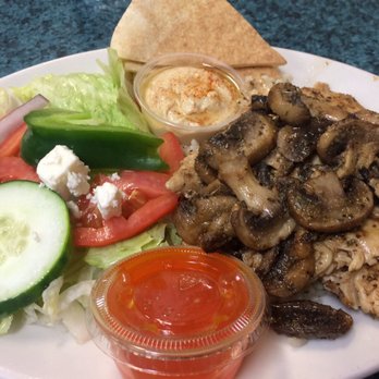 The Pita Cafe - Chicken special with mushrooms, wild rice, salad, pita and hummus! Perfectly seasoned and amazing! - Mediterranean Near Me - Birmingham, Alabama
