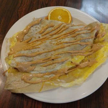 Wholly Crepe - Bacon, egg, onions and mushroom crepe with chipotle sauce. Meh... - Creperies Near Me - Poway, California