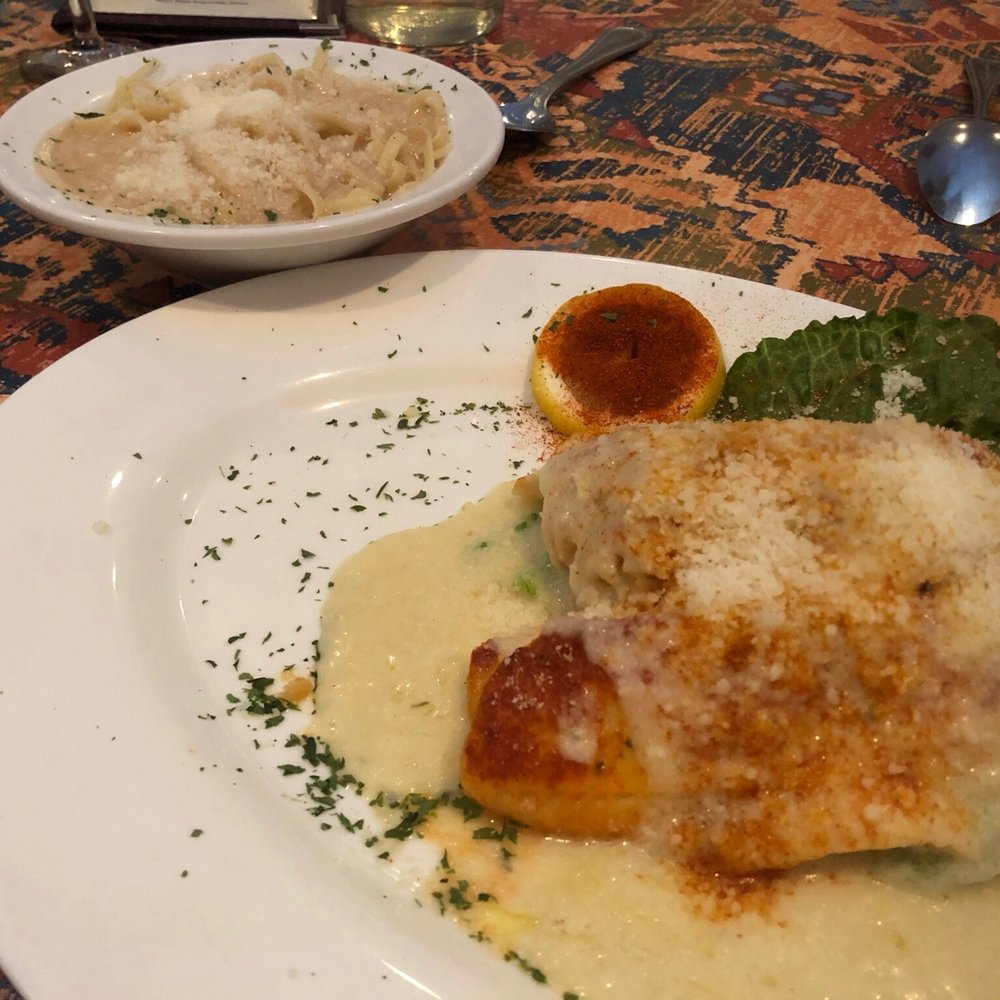 Enrico's Italian Restaurant - Crabmeat Stuffed Flounder in a Lemon Cream Sauce.  I ordered the side of pasta with their Sherry Cream Sauce - Italian Near Me - Young Harris, Georgia
