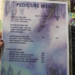 She Nails - 08/14/2023 Pedicure Pricing with detail.