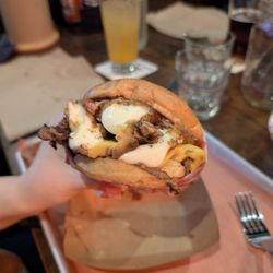 Jack Flat BBQ - The mozza burger. It's a smash burger with bacon and mozzarella stick in it. For cheese lover, it's magic