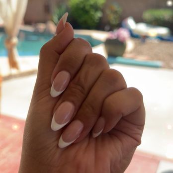 The Nail Spa - Almond shaped nails with a soft nude pink base and classic white French tips. - Nail Salons Near Me - Scottsdale, Arizona The Nail Spa - Almond shaped nails with a soft nude pink base and classic white French tips. - Nail Salons Near Me - Scottsdale, Arizona