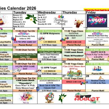 The Oaks of Pasadena - Monthly calendar of events and activities at The Oaks of Pasadena senior independent living community for August, 2026. - Retirement Homes Near Me - Pasadena, California The Oaks of Pasadena - Monthly calendar of events and activities at The Oaks of Pasadena senior independent living community for August, 2026. - Retirement Homes Near Me - Pasadena, California
