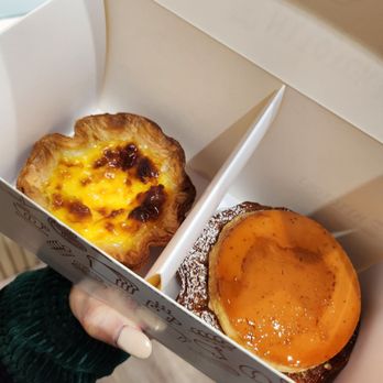 Hitotoki Japanese Bakery - left: egg tart; right: Creme Brulee almond tart - Bakeries Near Me - Toronto, Ontario Hitotoki Japanese Bakery - left: egg tart; right: Creme Brulee almond tart - Bakeries Near Me - Toronto, Ontario