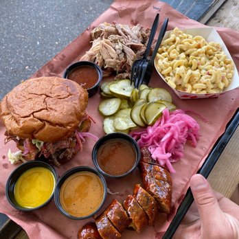 Matt's BBQ - Chopped brisket sandwich, pulled pork, queso mac & cheese and cheddar jalapeño sausage. We tried the mustard and bbq sauces. - Food Trucks Near Me - Portland, Oregon Matt's BBQ - Chopped brisket sandwich, pulled pork, queso mac & cheese and cheddar jalapeño sausage. We tried the mustard and bbq sauces. - Food Trucks Near Me - Portland, Oregon