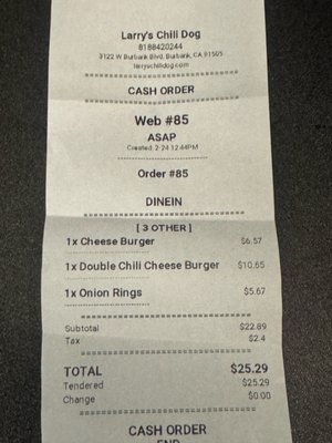 Menu photo 1 Larry's Chili Dog Burbank, CA
