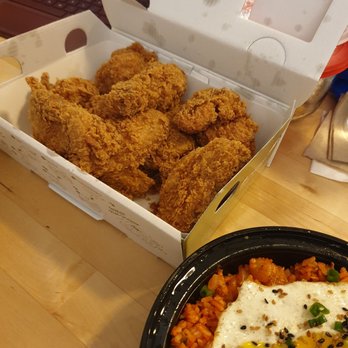 bb.q Chicken Allston - Golden olive chicken and shrimp kimchi fried rice (for takeout) Delicious!!! Chicken still crisp - Korean Near Me - Boston, Massachusetts bb.q Chicken Allston - Golden olive chicken and shrimp kimchi fried rice (for takeout) Delicious!!! Chicken still crisp - Korean Near Me - Boston, Massachusetts