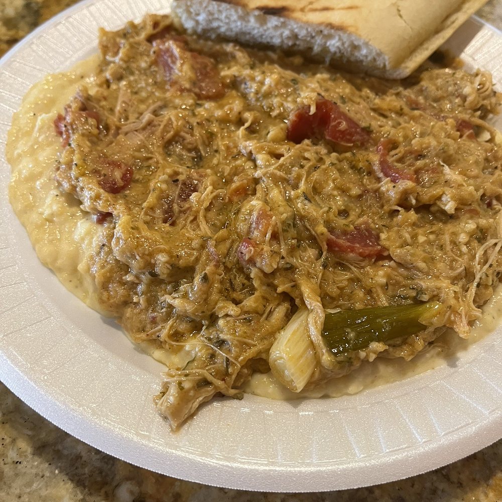 Drunken Chicken over grits