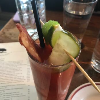 Green Pig Bistro - GREAT Bloody Mary with a big slice of bacon and a homemade pickle! WOW!!! - New American Near Me - Arlington, Virginia Green Pig Bistro - GREAT Bloody Mary with a big slice of bacon and a homemade pickle! WOW!!! - New American Near Me - Arlington, Virginia