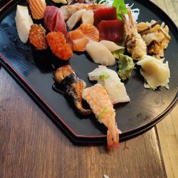 Brookside Sushi - Sushi and sashimi platter ( also comes with miso soup and a house salad )