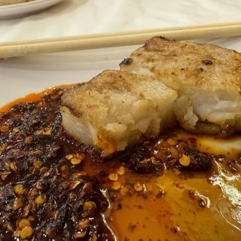 Crown Seafood Restaurant - 49. Pan Fried Turnip Cake with soy sauce and chili oil - Dim Sum Near Me - Houston, Texas