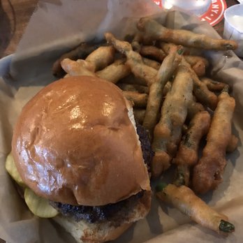 Blue Door Pub Como Ave - Classic Burger stuffed with American with Deep Fried Green Beans - Burgers Near Me - Minneapolis, Minnesota Blue Door Pub Como Ave - Classic Burger stuffed with American with Deep Fried Green Beans - Burgers Near Me - Minneapolis, Minnesota