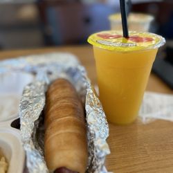 The Posh Bagel - Bagel dog and orange juice