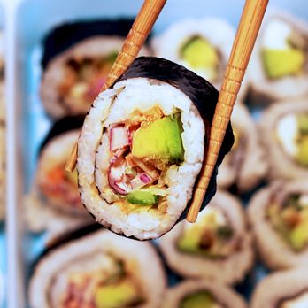 Block Sushi - chopsticks holding a piece of sushi - Poke Near Me - Washington, DC, District of Columbia