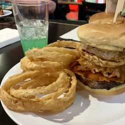Neighborhood Inn Bar & Grill - BOTM with onion rings and $5 drink special