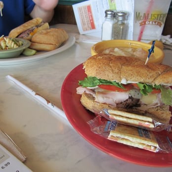 McAlister's Deli - Memphian (turkey, roast beef) with soup (foreground), roast beef with cheddar - Salad Near Me - Shreveport, Louisiana