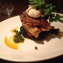 The House Restaurant & Wine Bar - Artichoke Rosti, with wrapped asparagus, spinach, halloumi and a poached egg on top :-)