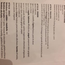 Teatro delle Birre - Uno stralcio dal menù...