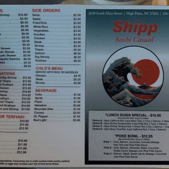 Shipp Sushi Casual - Menu - Japanese Near Me - High Point, North Carolina