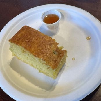Crazy Block Cheesecakes - Corn bread and I'm not sure what the sauce was but it was sweet and kinda spicy - Desserts Near Me - Oakland, California