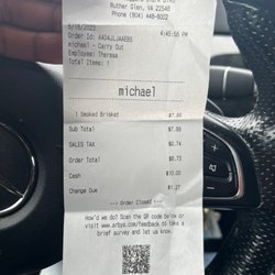 Arby's - Receipt. $8.73 for the smoked brisket sandwich.