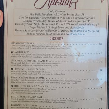 Aperitif - First page of the menu, including daily specials and desserts! - Desserts Near Me - Durham, North Carolina