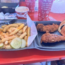 Chicken tenders, fries and side of coleslaw